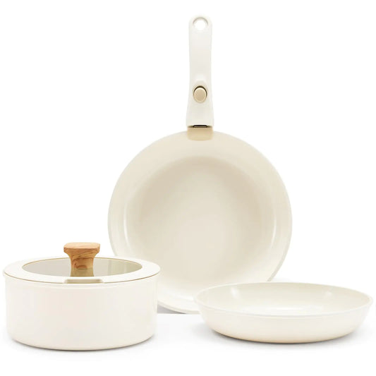 pots and pans set removable handle non stick Hausfrau white detachable handle ceramic cookware set kitchen cooking oven dishwasher safe NO PFAS NO PTFE