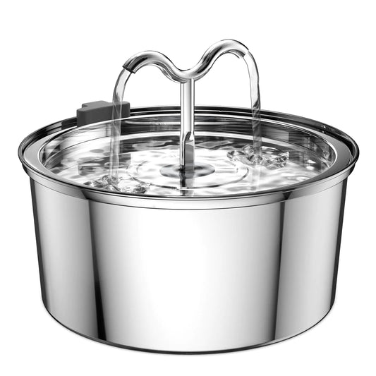 DOOOB Katzentrinkbrunnen, 3,2 l/108 oz, Edelstahl-Wasserspender für Haustiere, automatischer Hundetrinkbrunnen aus Metall, Wassernapf mit Ersatzfiltern, ultraleise Pumpe