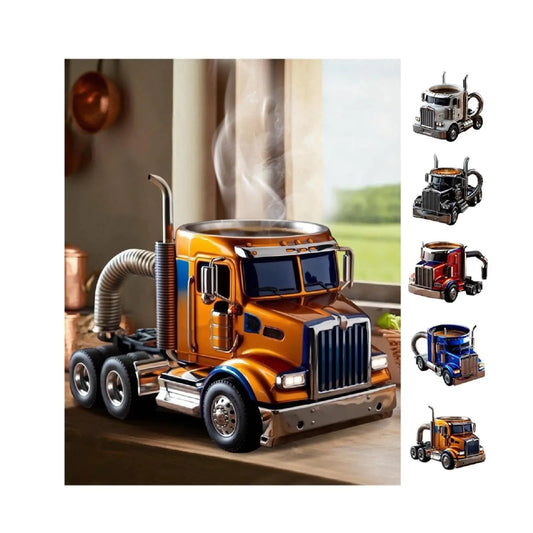 Handcrafted Truck ，Coffee MugSemi Truck Shaped Coffee MugsStainless Steel Creative Coffee CupCar Coffee MugSemi Trailer Truck Coffee Cupfor Coffee-Loving Truckers Yellow