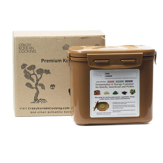 Crazy Korean Cooking Premium Kimchi Sauerkraut Fermentation and Storage Container with Inner Vacuum Lid (0.4 Gal Sandy Brown (1.7L))