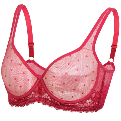 YANDW Womens Full Coverage Plus Size Bra Unlined Lace Minimizer Bras Red 40E/DD