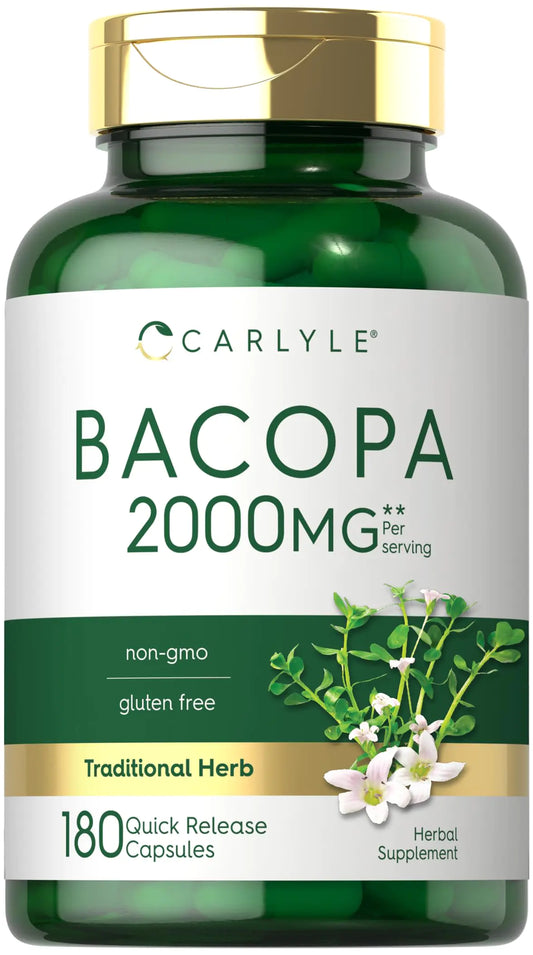 Bacopa Monnieri Capsules | 180 Capsules | Gluten Free Supplement Carlyle