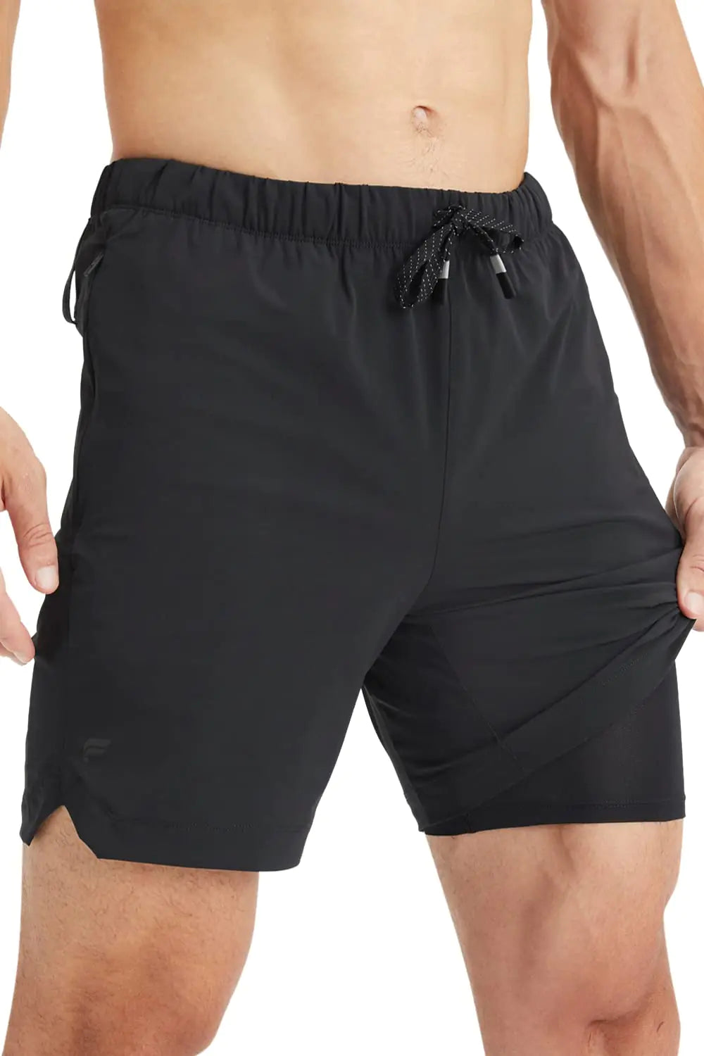 Fabletics Herren The One Short (gefüttert), für Training und Schwimmen, leicht, schnelltrocknend, mit Reißverschlusstasche, dehnbar, gewebt, 17,8 cm Innennaht, XL, Schwarz