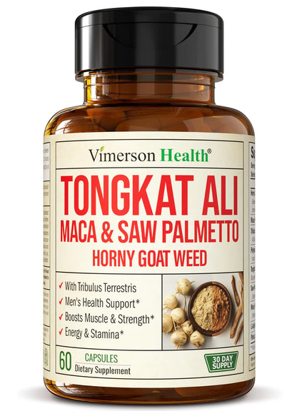 Tongkat Ali for Men - Healthy Testosterone Support. Balanced Energy Supplements for Men with Horny Goat Weed Maca Root Powder Tribulus Terrestris Saw Palmetto Extract. Tongat-Ali for Men. 60 Caps