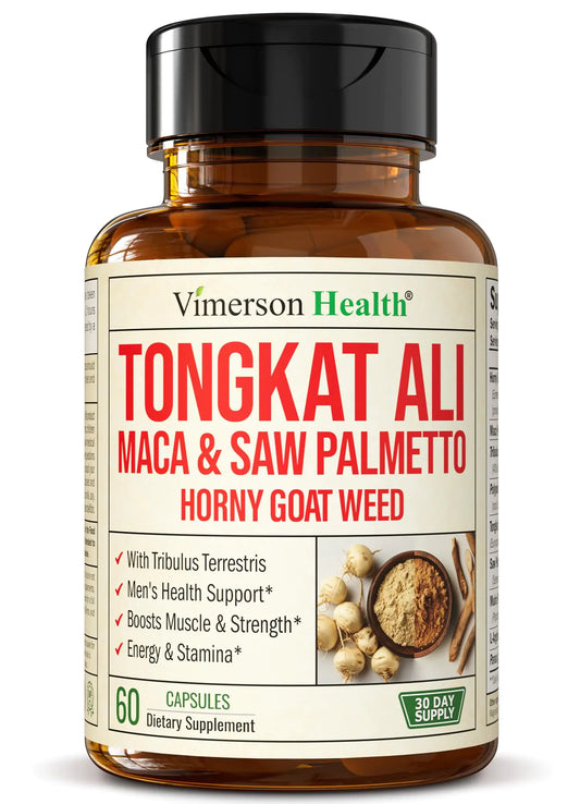 Tongkat Ali for Men - Healthy Testosterone Support. Balanced Energy Supplements for Men with Horny Goat Weed Maca Root Powder Tribulus Terrestris Saw Palmetto Extract. Tongat-Ali for Men. 60 Caps