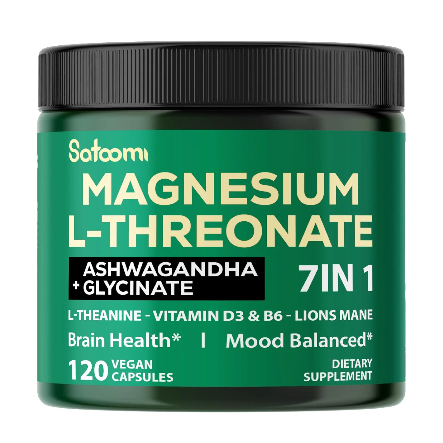 7in1 Magnesium L-Threonate and Ashwagandha Capsules - Plus Glycinate L-Theanine Lions Mane Vitamin D3 Vitamin B6 - Supports Brain Health & Memory - 120 Count