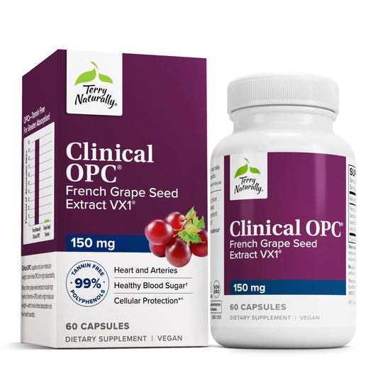 Terry Naturally Clinical OPC 150 mg - 60 Vegan Capsules - French Grape Seed Extract Supplement - Antioxidant - Non-GMO Gluten Free - 60 Servings