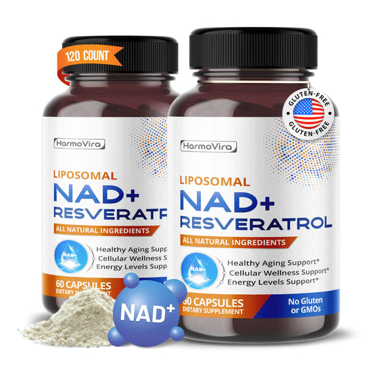 HarmoVira NAD+ RESVERATROL 6000mg Quercetin 2000mg Fisetin Black Pepper - Healthy Aging Support Energy Levels Support - 120-day Supply - Made in The USA
