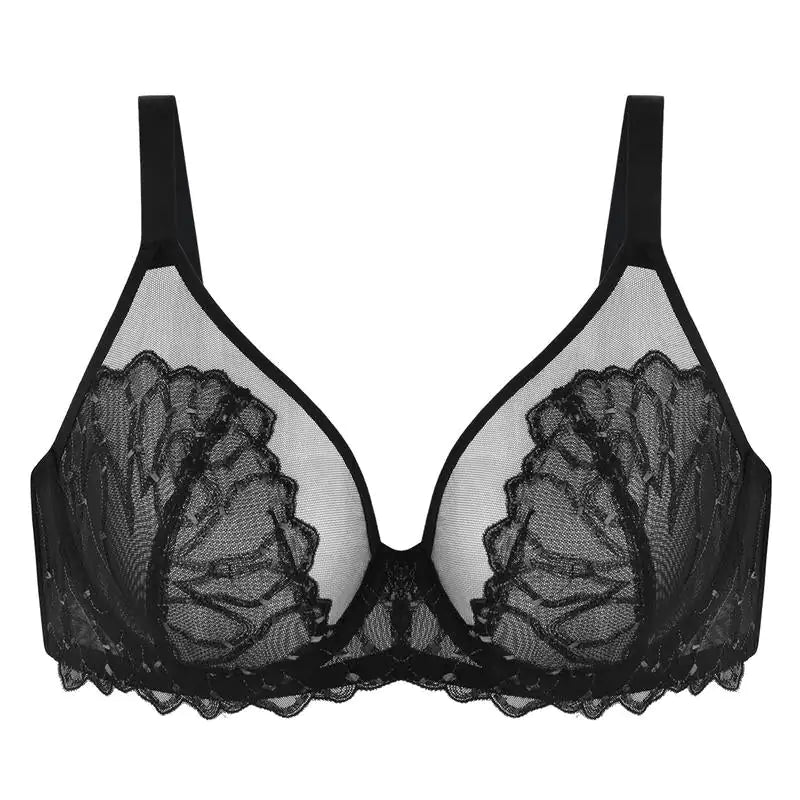 Full Coverage Unlined Underwire Bra, HSIA Winter Sonata Embroidered Lace Trim