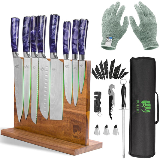 FULLHI Knife Set with Magnetic Knife Block Holder15pcs Japanese Knife Set German Stainless Steel Kitchen Knife Set - Walter - Mall