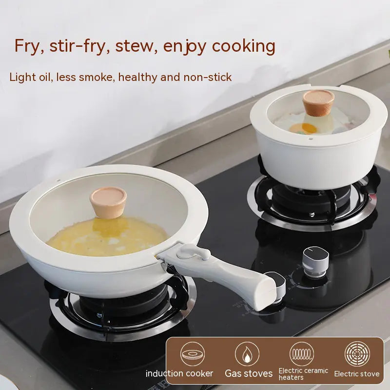 Pan with Removable Handle Non-stick Thickened White Pan