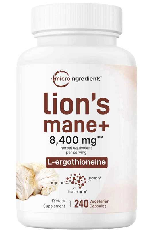 Löwenmähne-Nahrungsergänzungsmittel, 8400 mg Äquivalent | 240 vegetarische Kapseln mit L-Ergothionein | Superfood-Pilz-Antioxidantien für gesundes Altern und kognitive Unterstützung | Gentechnikfrei