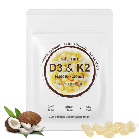 LETSCOL 2-in-1 Vitamin D3 K2 Nahrungsergänzungsmittel Softgel, Vitamin D3 10.000 IE und Vitamin K2 200 mcg, K2 MK7 mit D3 Vitaminpräparat, unterstützt die Gesundheit von Immunsystem, Herz, Gelenken, Zähnen und Knochen