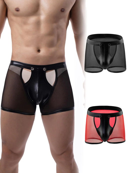 Herren-Unterwäsche, atmungsaktive Shorts mit abnehmbarem Beutel, durchsichtige Boxershorts aus Spitze, Clubwearcomeondear, 2 Stück
