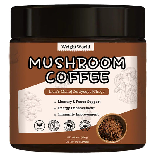 WeightWorld Mushroom Coffee Powder - Arabica Instant Powder with Lion’s Mane Reishi Chaga Turkey Tail and Cordyceps