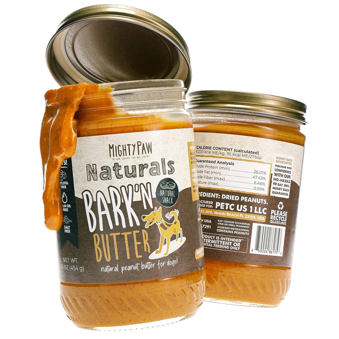 Mighty Paw Barkn Butter Peanut Butter for Dogs (2 Pack) | 100% Natural Single Ingredient Dog Peanut Butter. Dog Safe Peanut Butter Snack. Spreadable Peanuts for Pets. Made in USA