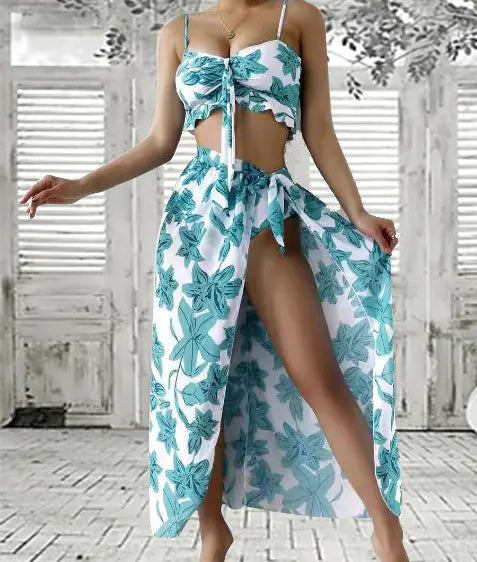 2022 Plant Print Bikini Set - Three Piece Swimwear, women, sexy