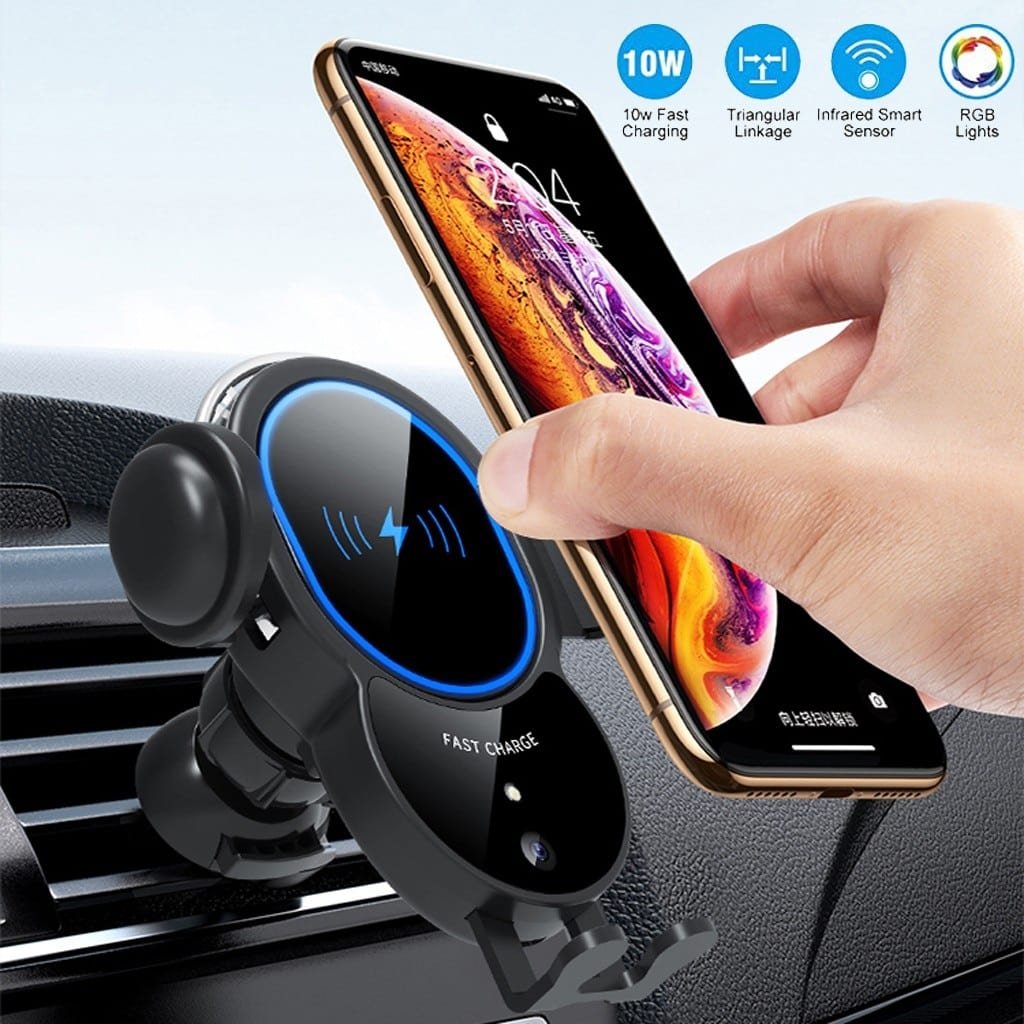 Automatic Clamping Car Fast Charger, 10W Wireless Triangle Mount