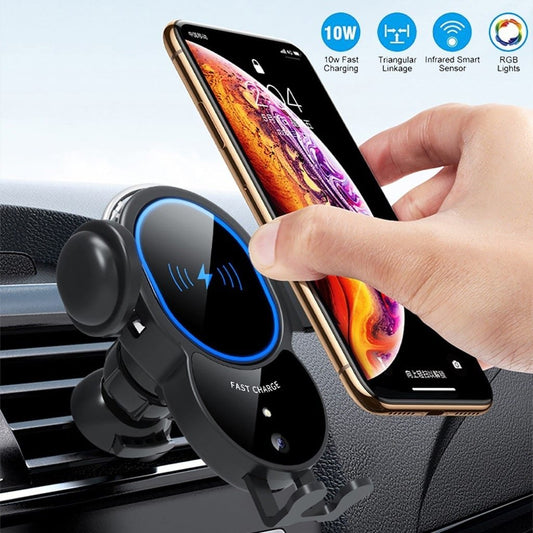Automatic Clamping Car Fast Charger, 10W Wireless Triangle Mount