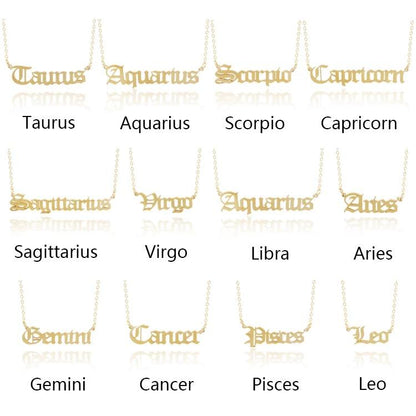 Old English Zodiac Necklace - Walter - Mall
