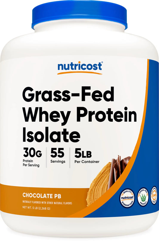 Nutricost Grass-Fed Whey Protein Isolate (Chocolate Peanut Butter 5LBS) - Non-GMO Gluten Free