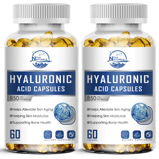 Hyaluronic Acid Supplements 850mg High Bioavailable Dietary Hyaluronic Acid Capsules Double Strength Skin Hydration Joint Lubrication Hair & Nails Support 60 Softgel 2 Pack