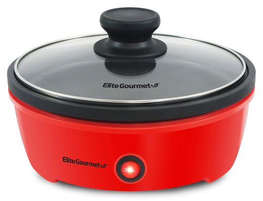 Elite Gourmet EGL-6101 Personal Stir Fry Griddle Pan Rapid Heat Up 650 Watts Non-stick Electric Skillet with Tempered Glass Lid Red