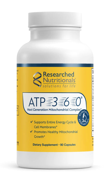Researched Nutritionals ATP 360 Mitochondrial Supplements - ATP Supplements with Coq 10 & Vitamins for Energy Support - Repair Mitochondrial Membranes & Maximize ATP Production (90 Capsules)