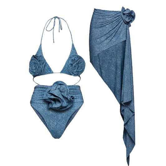 2024 Women's 3D Floral Neck Tie Sexy Bikini Set