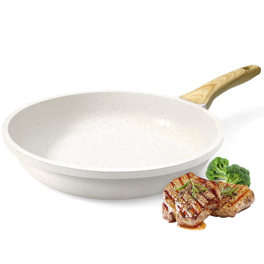 GiPP Nonstick Frying Pan Skillet - 9.5" White Granite Non Stick Fry Pans Omelette Pan Healthy Stone Cookware Compatible with All Stovetops PFOA Free