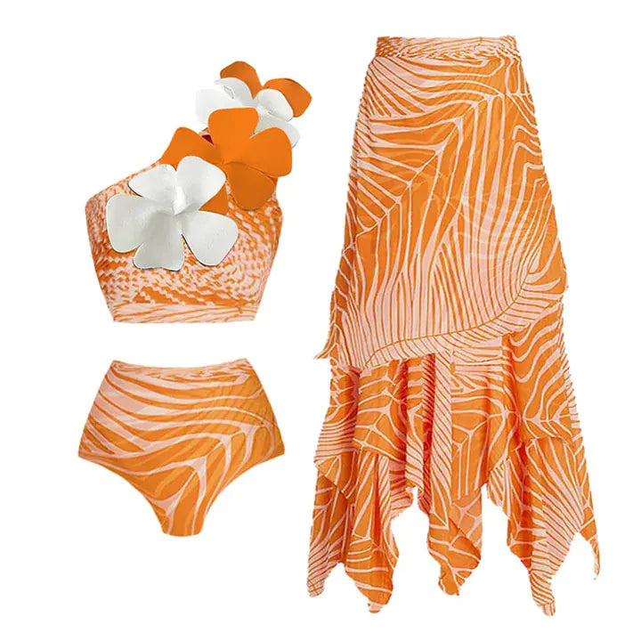 2024 Cross-Border One-Shoulder Floral Bikini Set