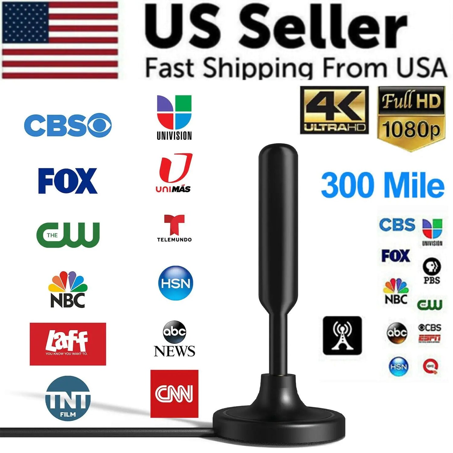300 Mile Enhanced HD Indoor TV Antenna