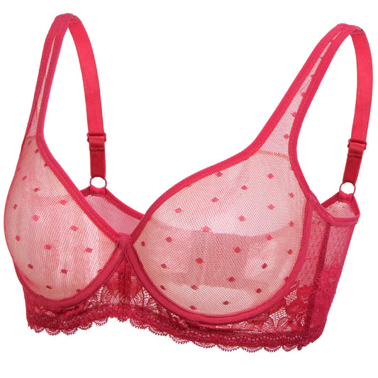 YANDW Womens Full Coverage Plus Size Bra Unlined Lace Minimizer Bras Red 40E/DD