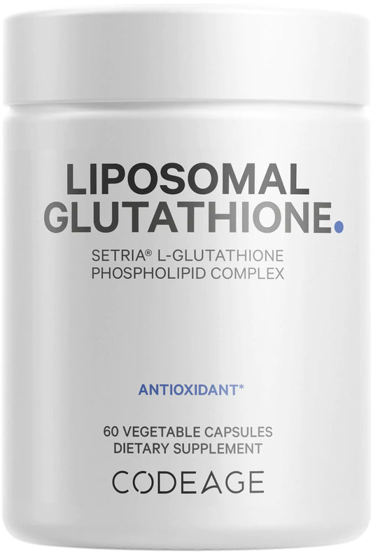 Codeage Liposomal Glutathione Supplement - Pure Reduced Setria L-Glutathione Liposomal Delivery Phospholipid Complex - Encapsulated Glutathione Powder Pills - Vegan Non-GMO - 60 Capsules